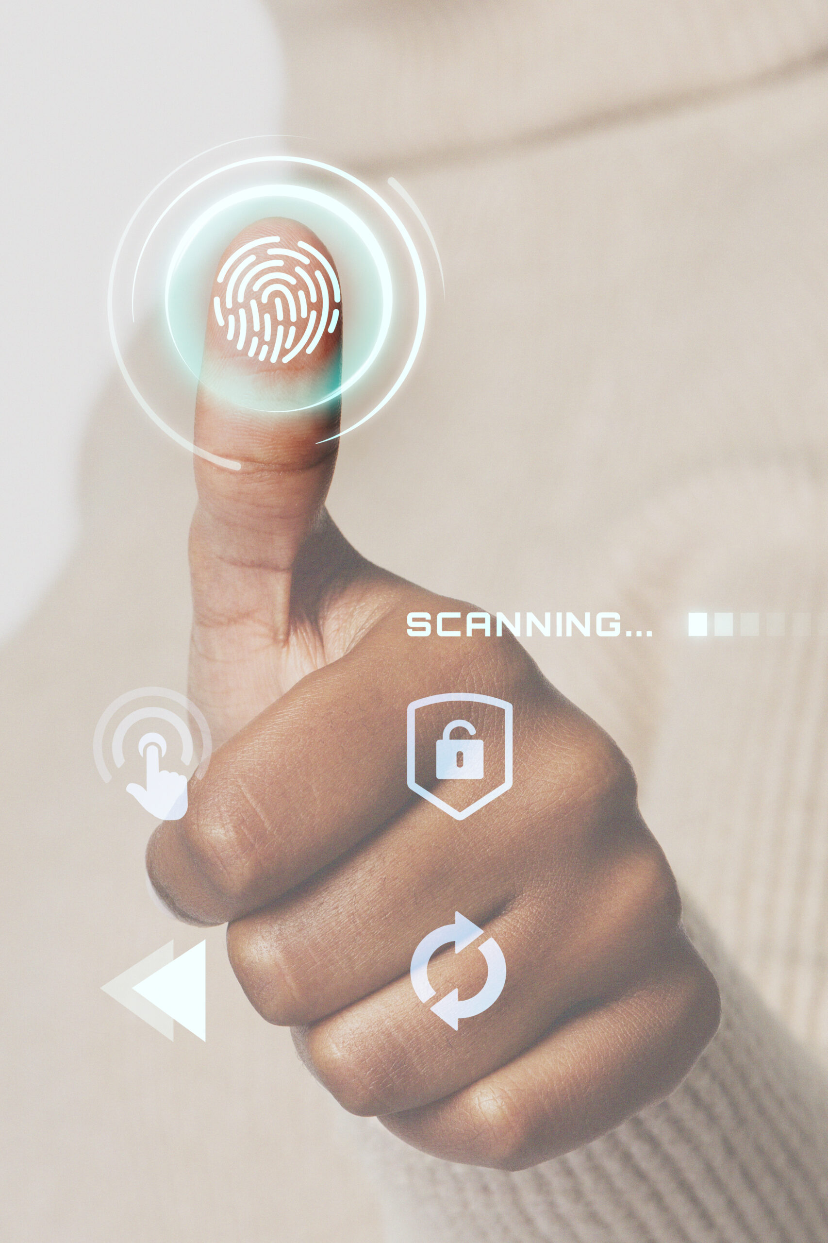 woman scanning fingerprint with futuristic interface smart technology scaled
